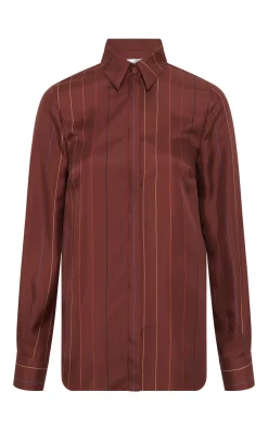 Henri Blouse in Burnt Sienna Multi Pinstripe Silk Twill