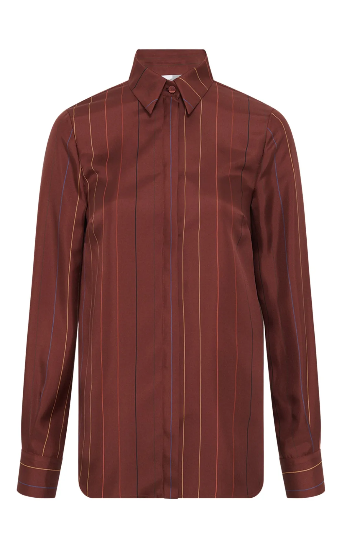 Henri Blouse in Burnt Sienna Multi Pinstripe Silk Twill