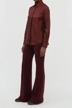 Henri Blouse in Burnt Sienna Multi Pinstripe Silk Twill
