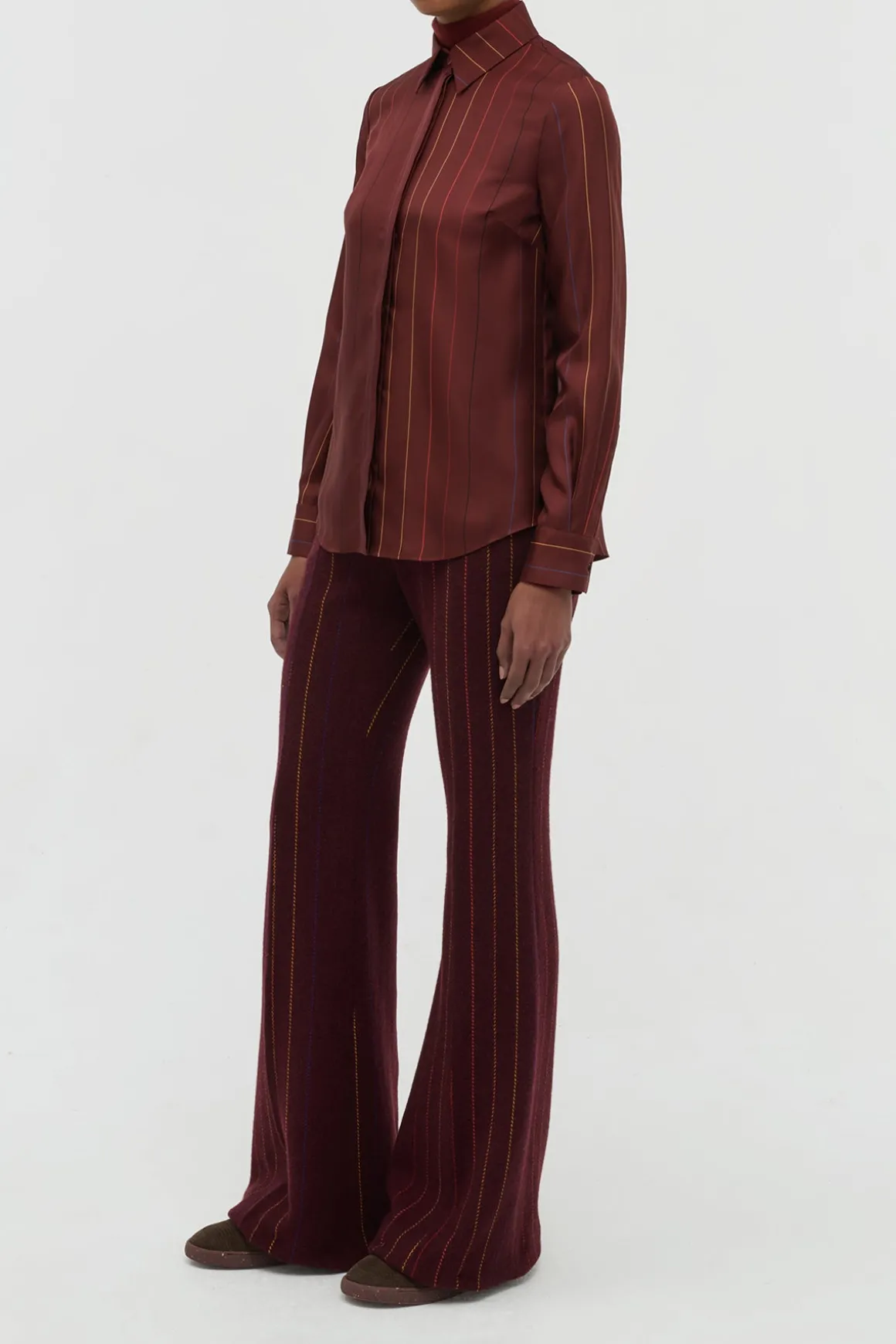Henri Blouse in Burnt Sienna Multi Pinstripe Silk Twill