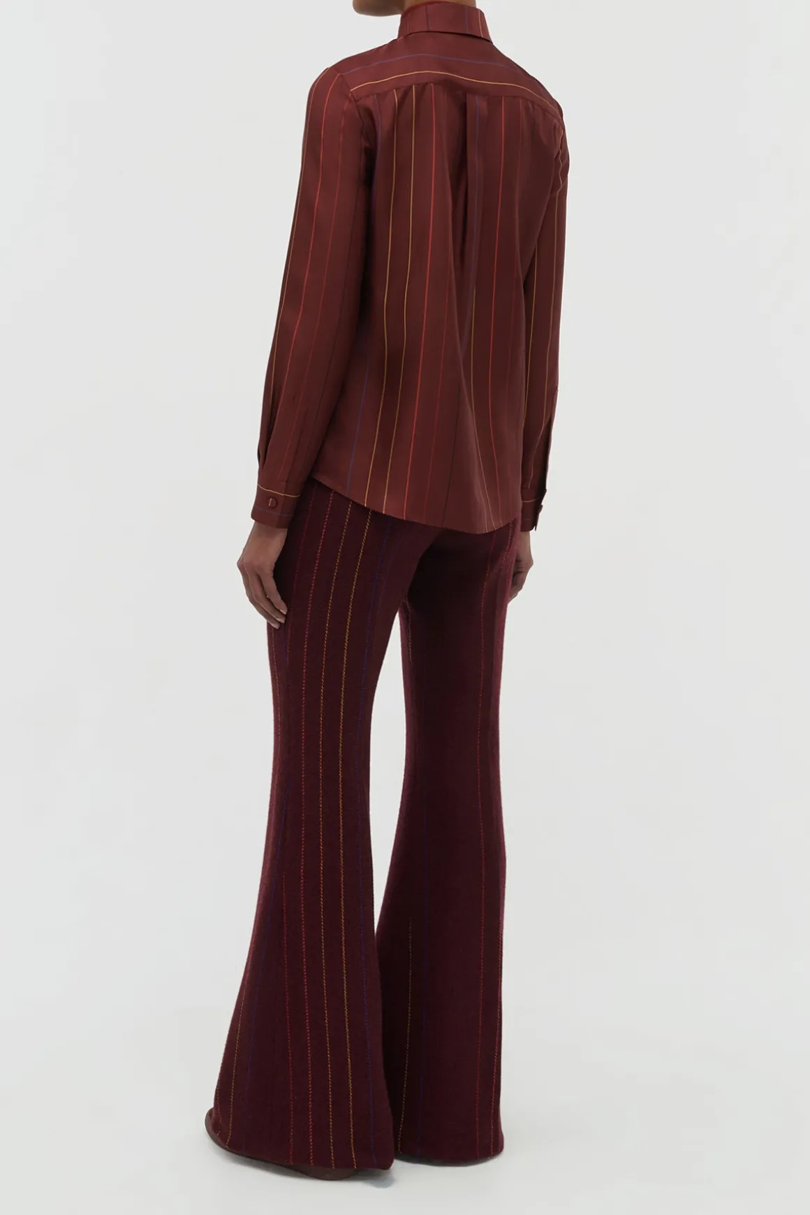 Henri Blouse in Burnt Sienna Multi Pinstripe Silk Twill
