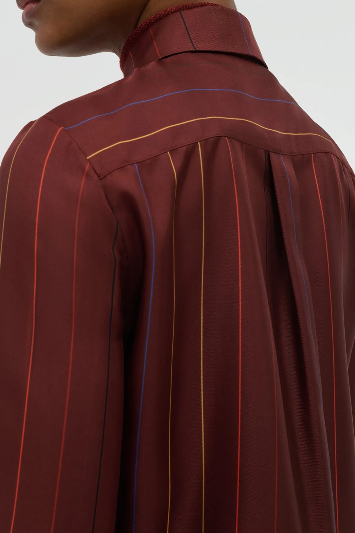 Henri Blouse in Burnt Sienna Multi Pinstripe Silk Twill