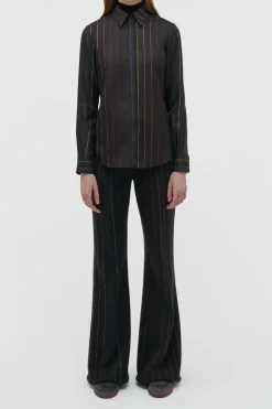 Henri Blouse in Charcoal Multi Pinstripe Silk Twill