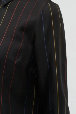 Henri Blouse in Charcoal Multi Pinstripe Silk Twill