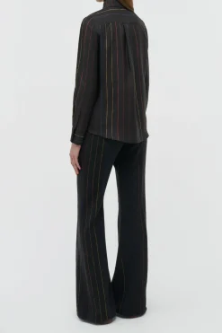 Henri Blouse in Charcoal Multi Pinstripe Silk Twill