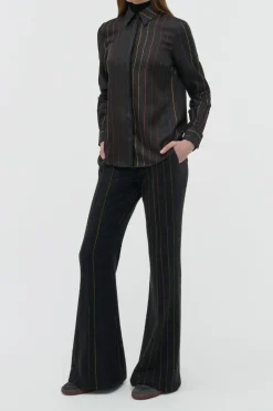 Henri Blouse in Charcoal Multi Pinstripe Silk Twill