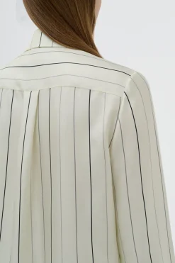 Henri Blouse in Ivory Multi Pinstripe Silk Twill