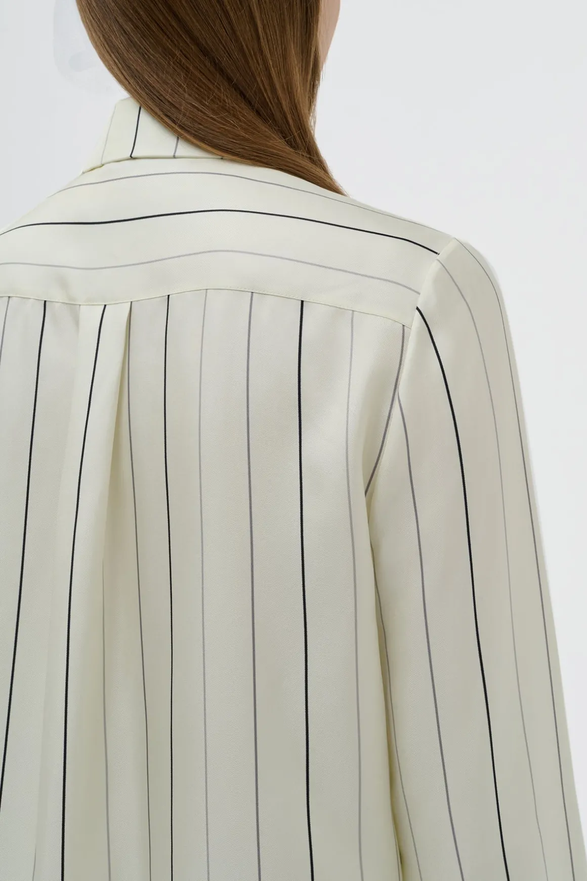 Henri Blouse in Ivory Multi Pinstripe Silk Twill