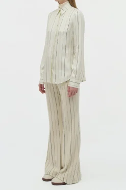 Henri Blouse in Ivory Multi Pinstripe Silk Twill