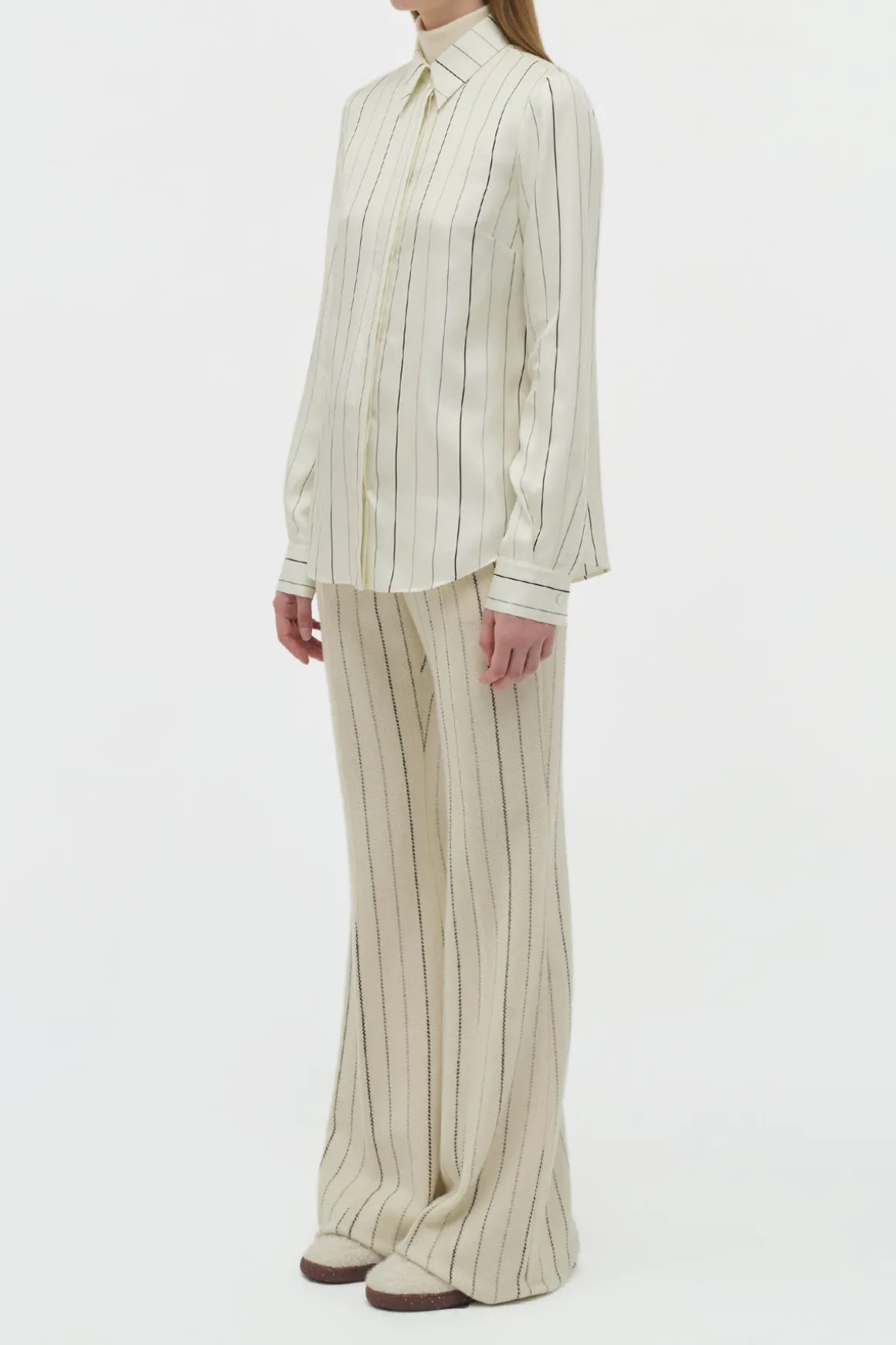 Henri Blouse in Ivory Multi Pinstripe Silk Twill