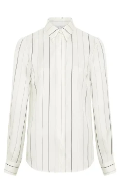 Henri Blouse in Ivory Multi Pinstripe Silk Twill