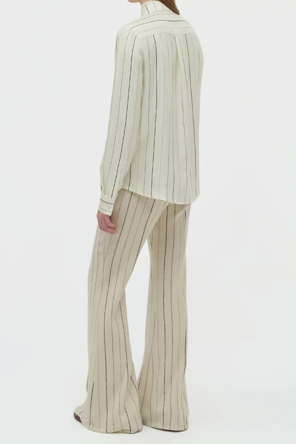 Henri Blouse in Ivory Multi Pinstripe Silk Twill