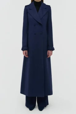 Houstt Trench Coat in Navy Winter Silk