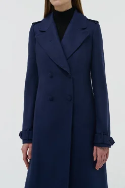 Houstt Trench Coat in Navy Winter Silk