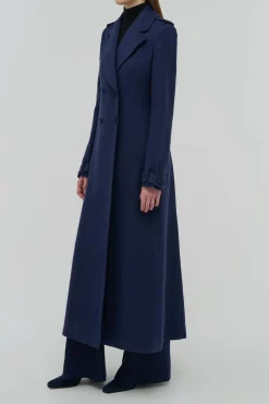 Houstt Trench Coat in Navy Winter Silk
