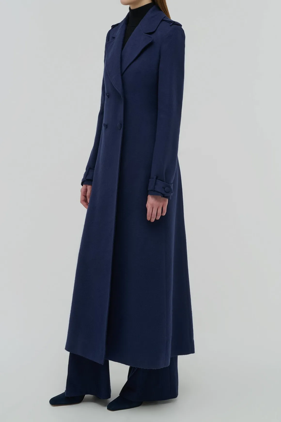 Houstt Trench Coat in Navy Winter Silk