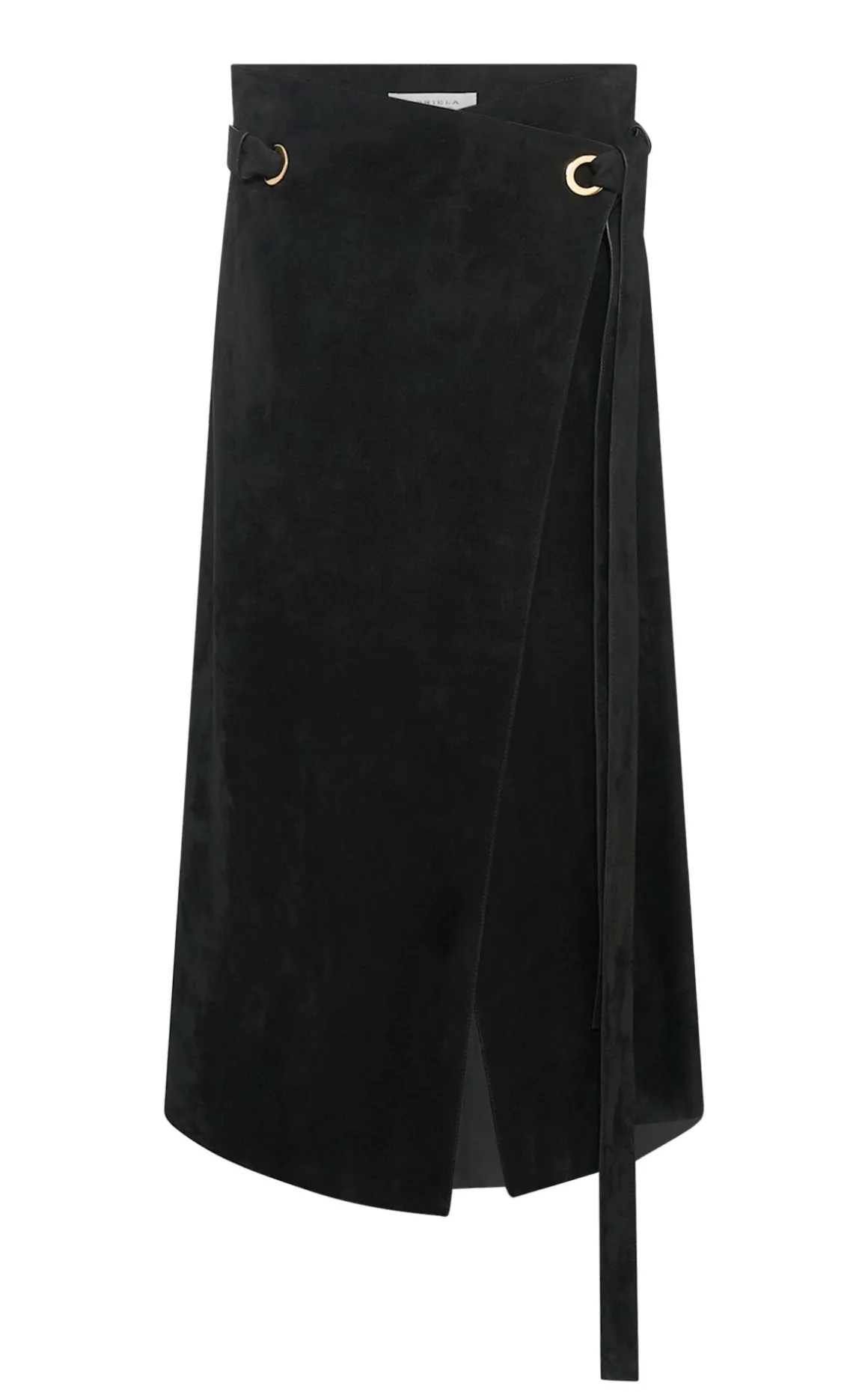 Idalia Wrap Midi Skirt in Black Suede