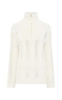 Idris Knit Mock Funnel Neck in Ivory Cashmere