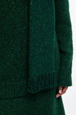 Illumina Fringe Scarf in English Green Speckled Cashmere
