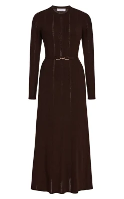 Imagene Pointelle Knit Midi Dress in Chocolate Merino Wool