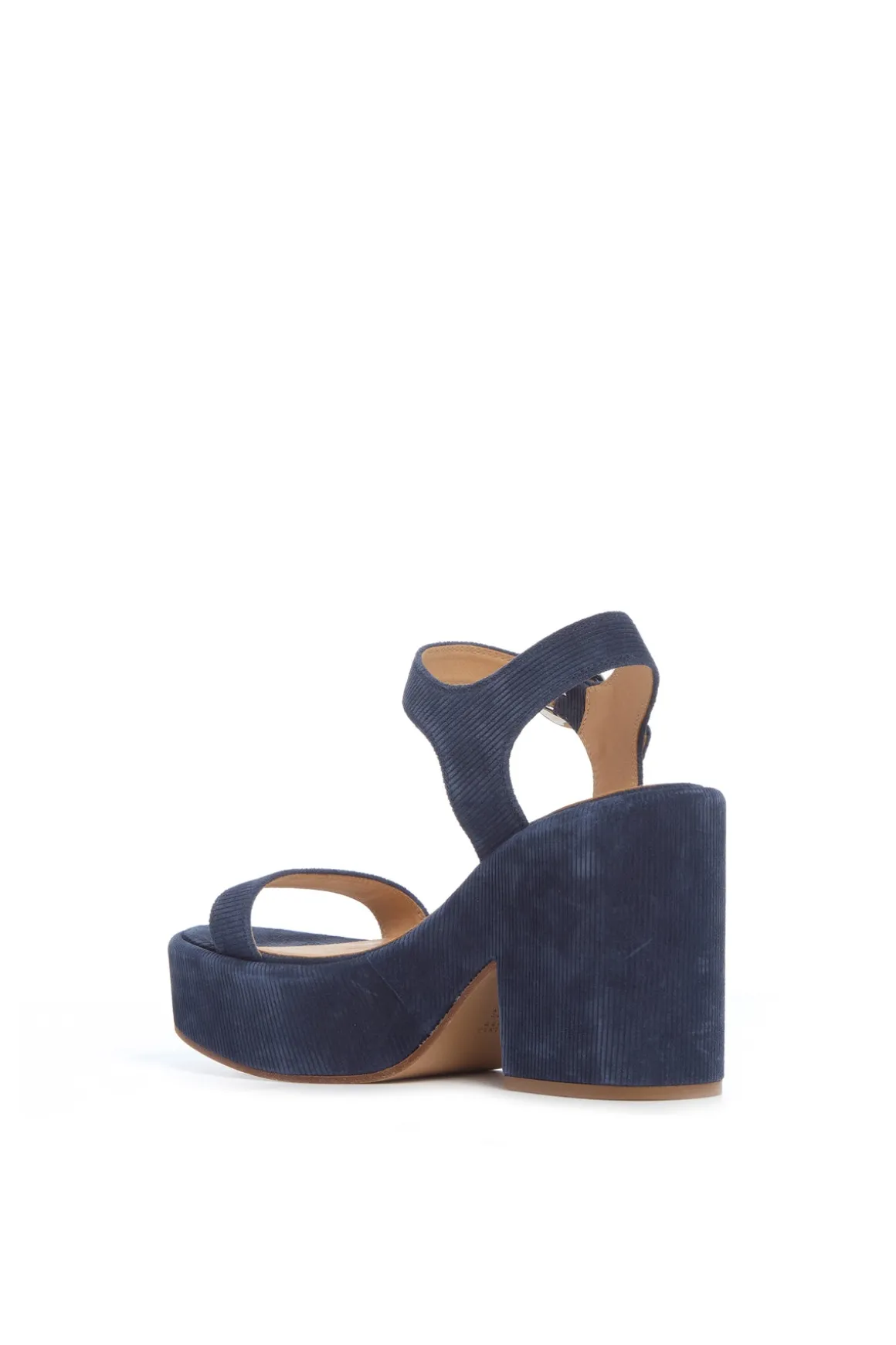 Iman Platform Sandal in Navy Suede Corduroy