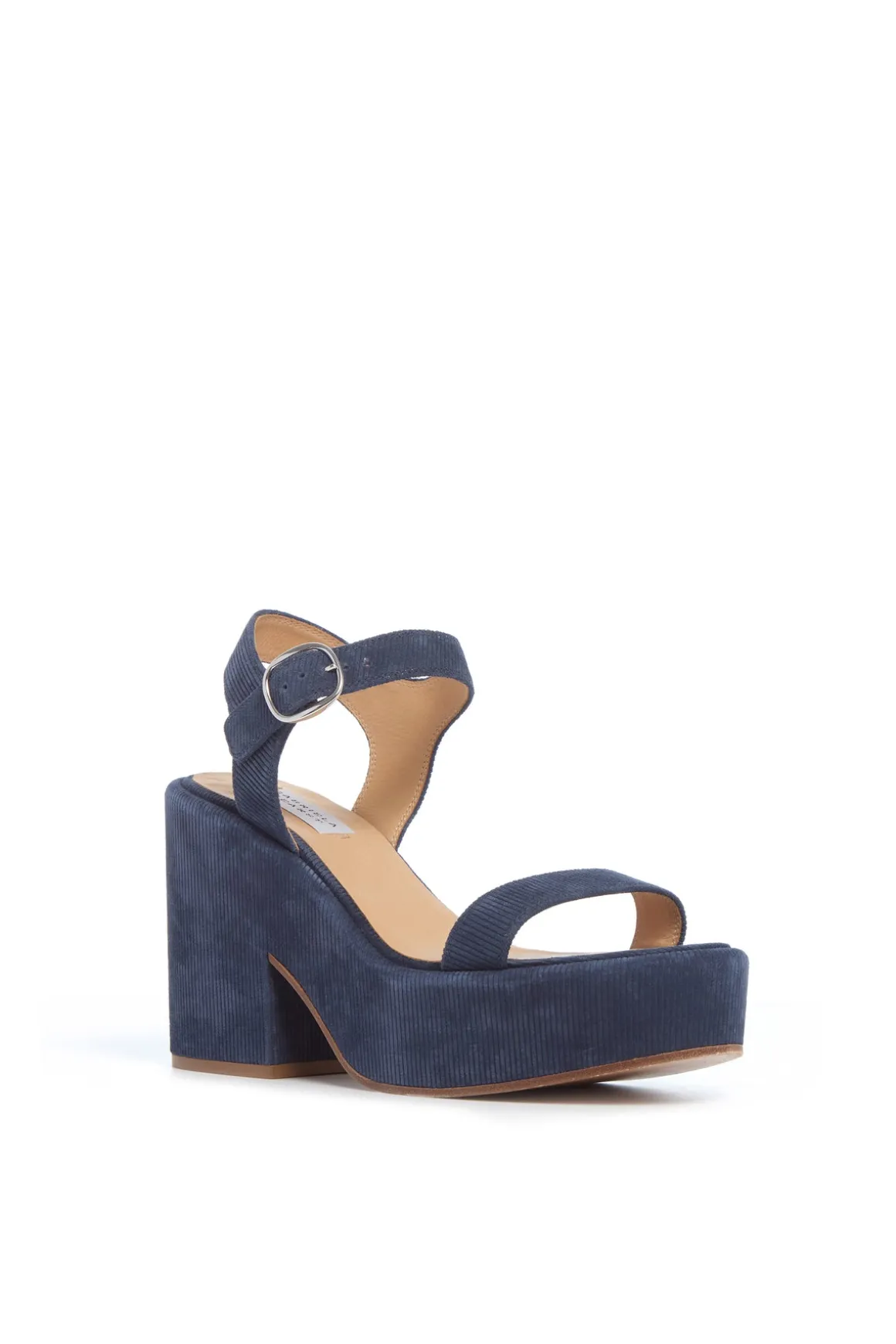 Iman Platform Sandal in Navy Suede Corduroy