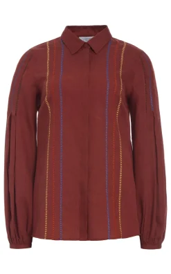 Inga Blouse in Burnt Sienna Multi Aloe Linen