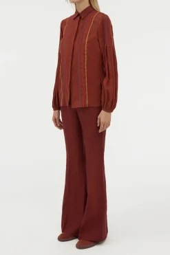 Inga Blouse in Burnt Sienna Multi Aloe Linen