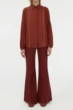 Inga Blouse in Burnt Sienna Multi Aloe Linen