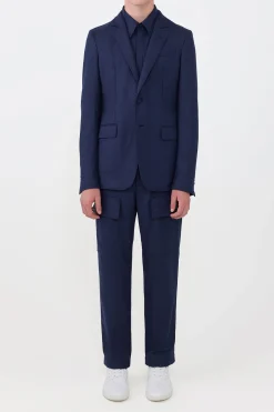 Irving Jacket in Navy Wool Cashmere Flannel