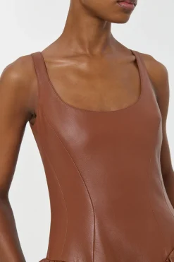 Isai Maxi Dress In Cognac Nappa Leather