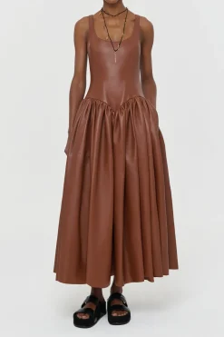 Isai Maxi Dress In Cognac Nappa Leather