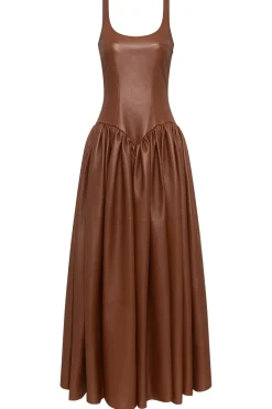 Isai Maxi Dress In Cognac Nappa Leather