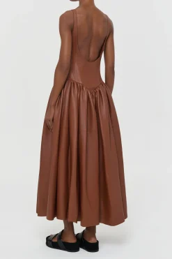 Isai Maxi Dress In Cognac Nappa Leather