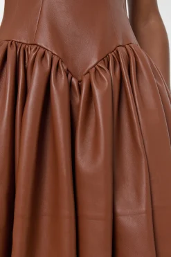 Isai Maxi Dress In Cognac Nappa Leather