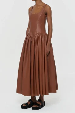 Isai Maxi Dress In Cognac Nappa Leather