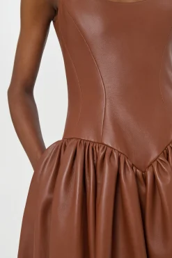 Isai Maxi Dress In Cognac Nappa Leather