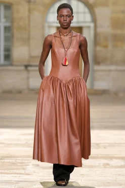 Isai Maxi Dress In Cognac Nappa Leather