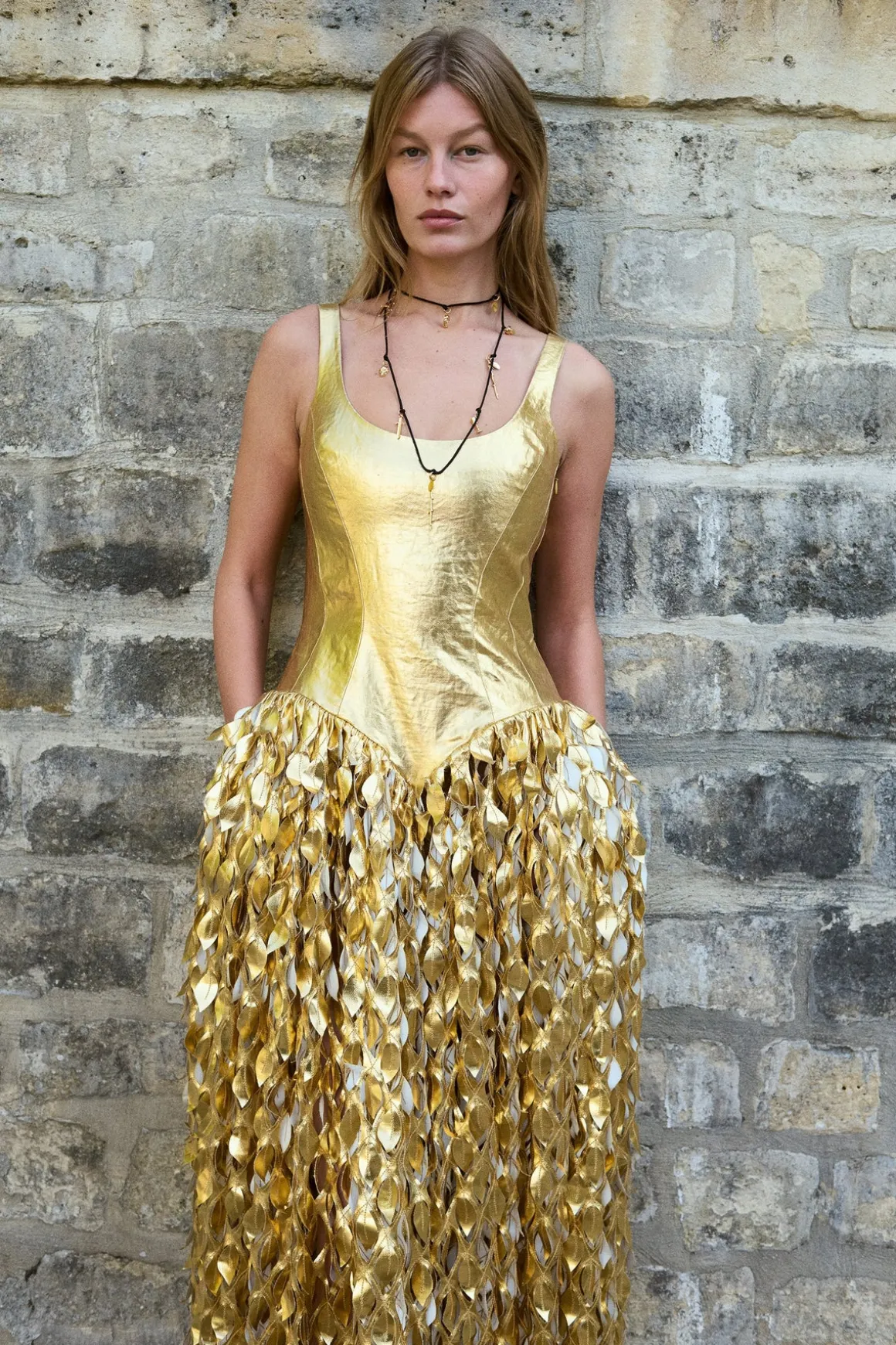 Isai Maxi Dress in Metallic Gold Linen Twill