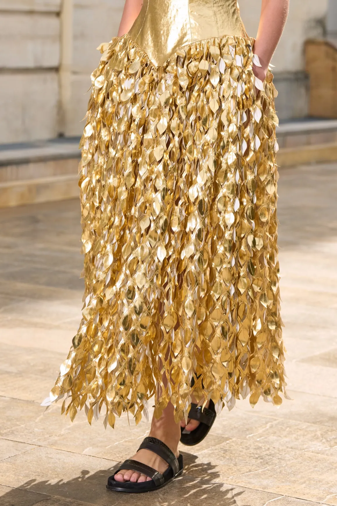 Isai Maxi Dress in Metallic Gold Linen Twill