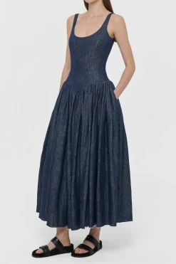 Isai Maxi Dress in Stone Washed Linen Denim