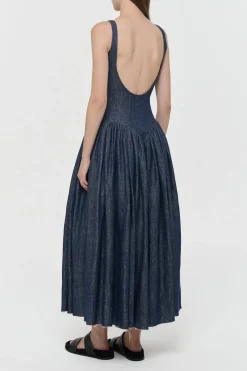 Isai Maxi Dress in Stone Washed Linen Denim