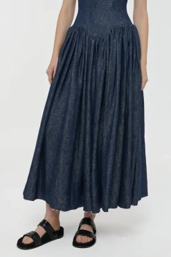 Isai Maxi Dress in Stone Washed Linen Denim
