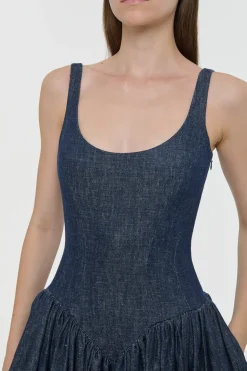 Isai Maxi Dress in Stone Washed Linen Denim