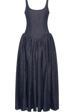 Isai Maxi Dress in Stone Washed Linen Denim
