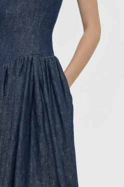 Isai Maxi Dress in Stone Washed Linen Denim