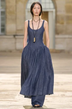 Isai Maxi Dress in Stone Washed Linen Denim