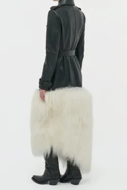 Isak Trench Coat in Black Soft Leather & Ivory Cashmere Shearling