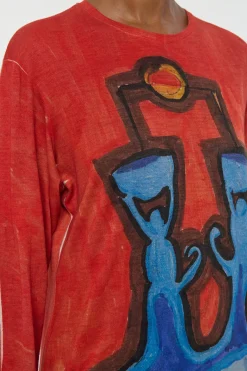Isaro Long Sleeve T-shirt in Air Multi Printed Cashmere Jersey