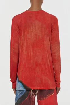 Isaro Long Sleeve T-shirt in Air Multi Printed Cashmere Jersey